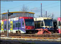 Withdrawn Midland Metro trams 03 and 11 at Wednesbury depot